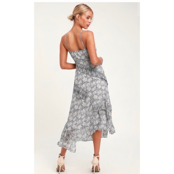 NWT Memories Blue Floral Print Ruffled Midi Dress - Picture 3 of 4